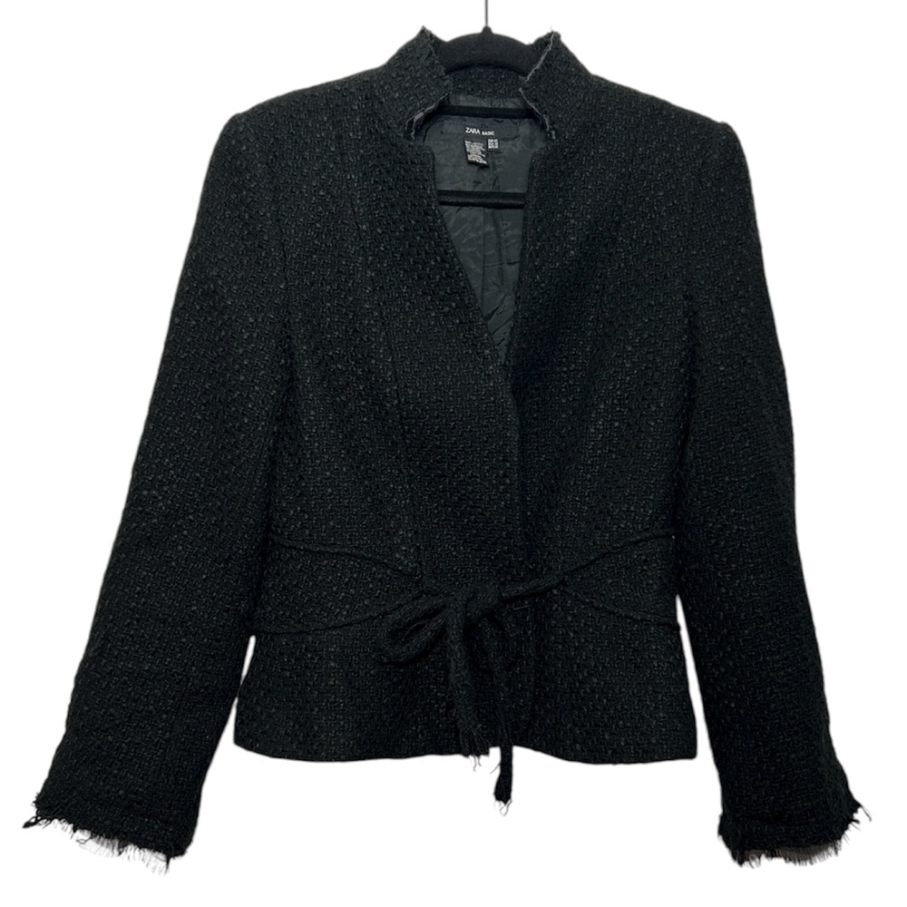 ZARA Black Tweed Blazer Jacket sz 10